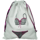 Sac à lingerie coton blanc motif brodé soutien-gorge/petite culotte fil noir et rose fuchsia