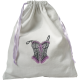 Sac à lingerie coton blanc motif brodé corset fil noir et mauve